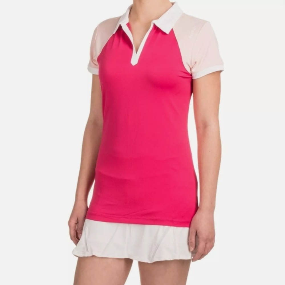 Reebok Classic Polo Short Sleeve Golf/Tennis Pink and White Fitted Tee
